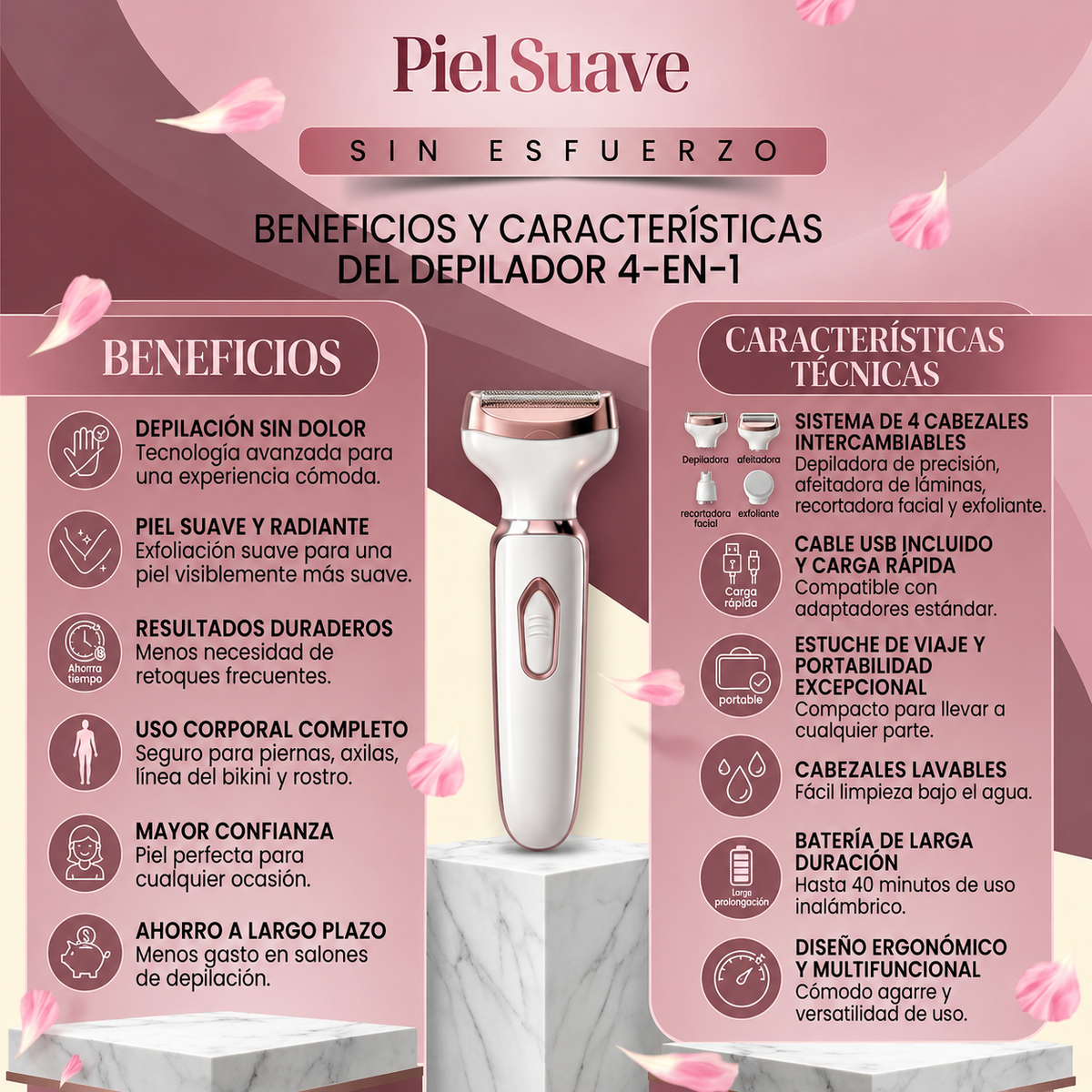 Depiladora Maquina Recargable 4 En 1