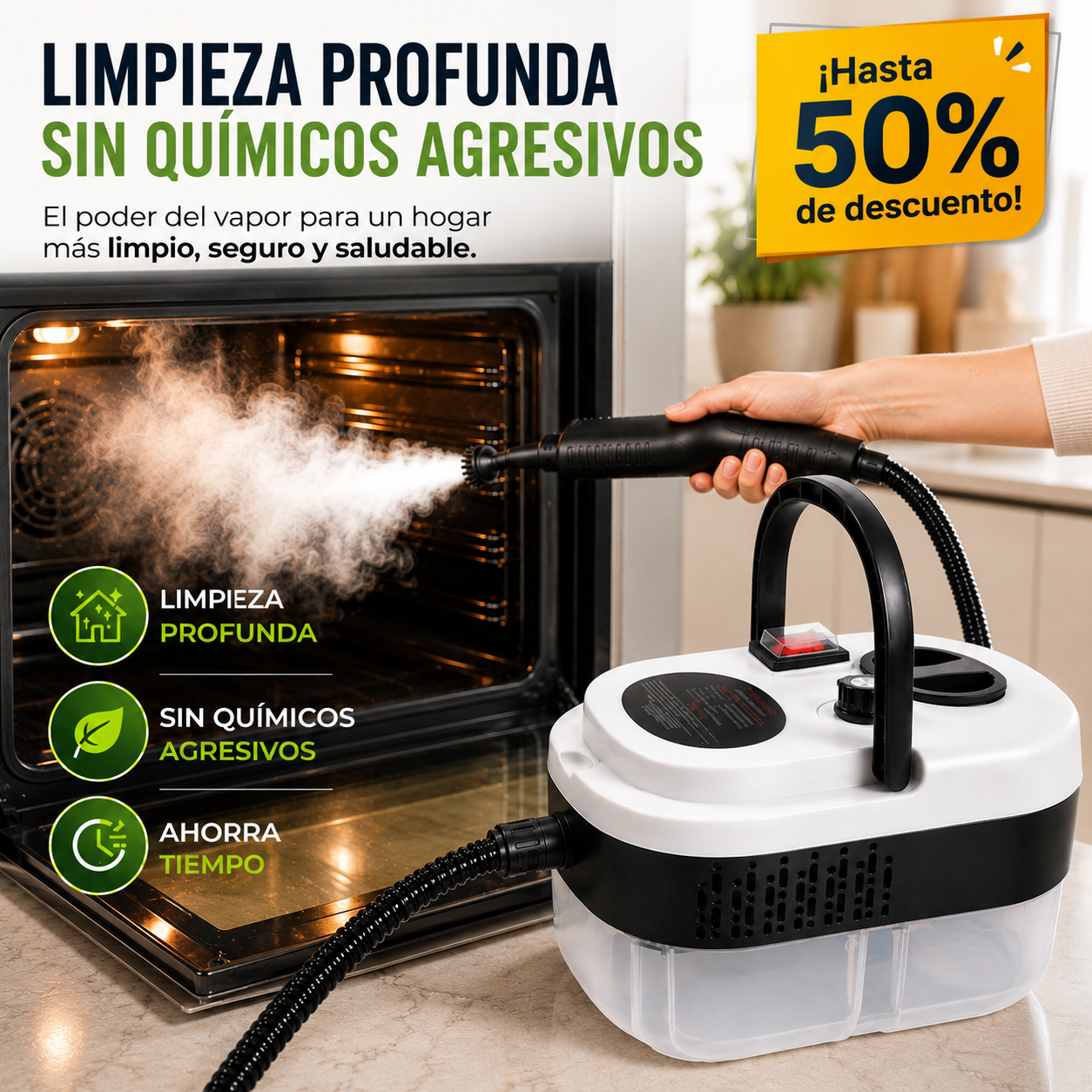 VAPOCLEAN™ remueve, bacterias, grasa, mo
