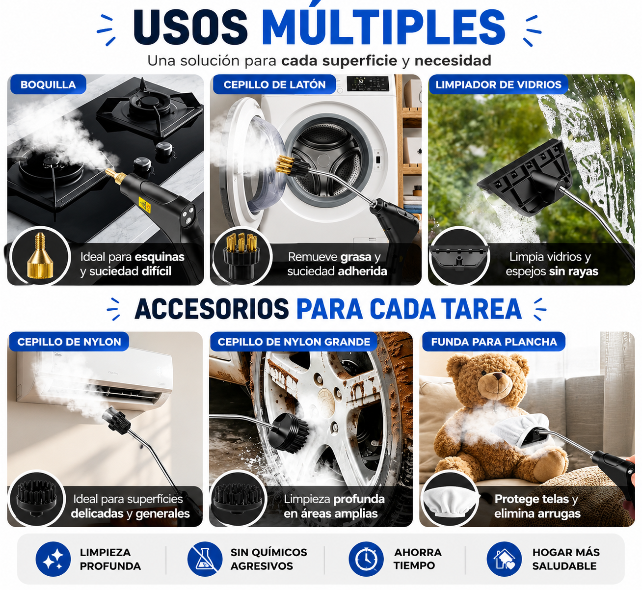 VAPOCLEAN™ remueve, bacterias, grasa, mo