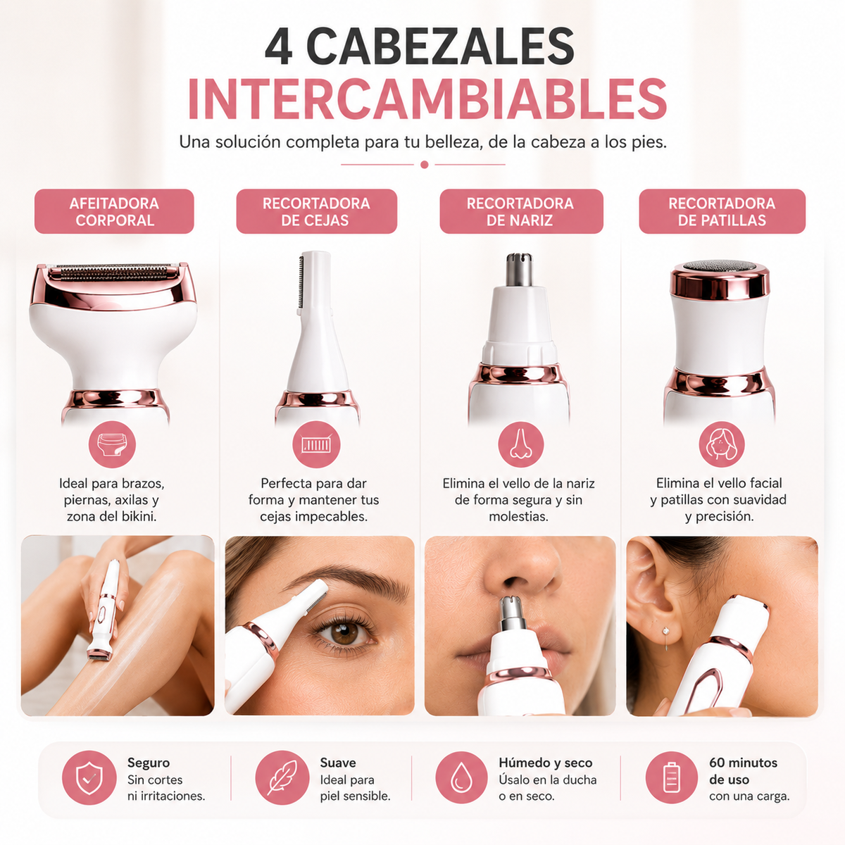Depiladora Maquina Recargable 4 En 1