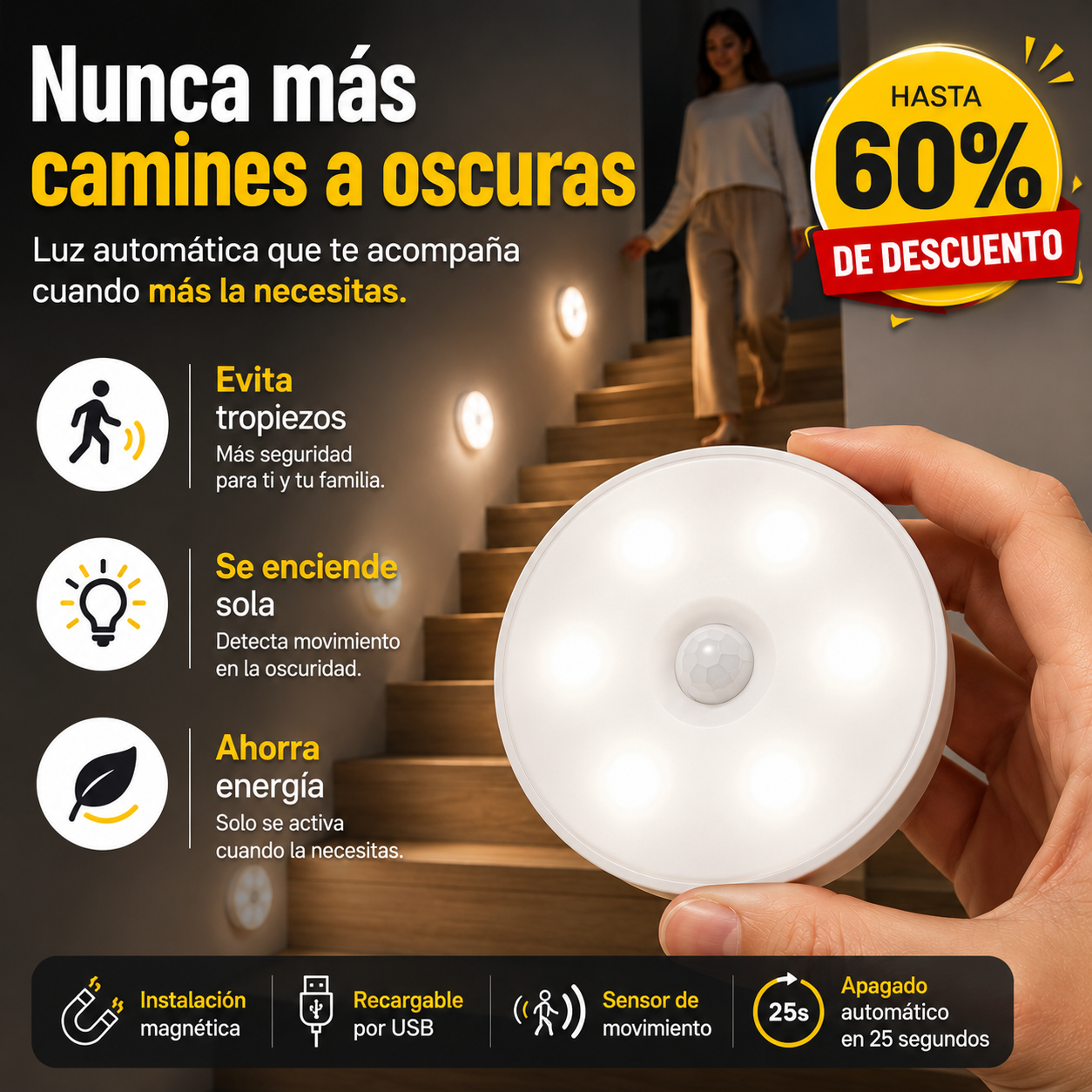LUZ LED NOCTURNA CON SENSOR MOVIMIENTO