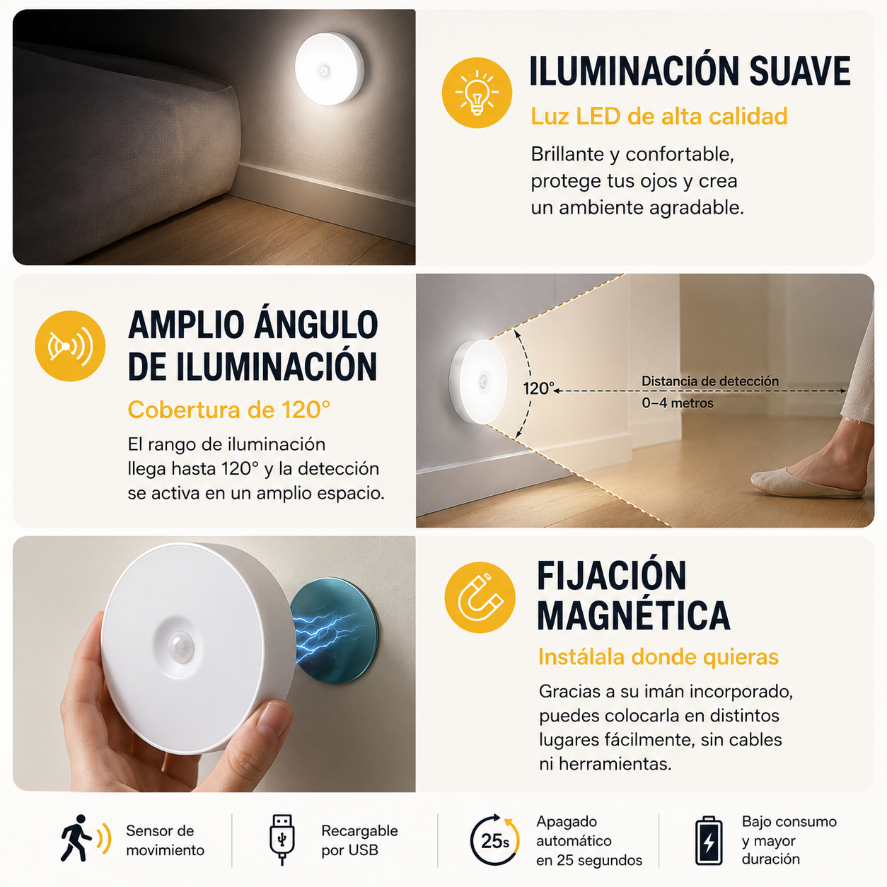 LUZ LED NOCTURNA CON SENSOR MOVIMIENTO