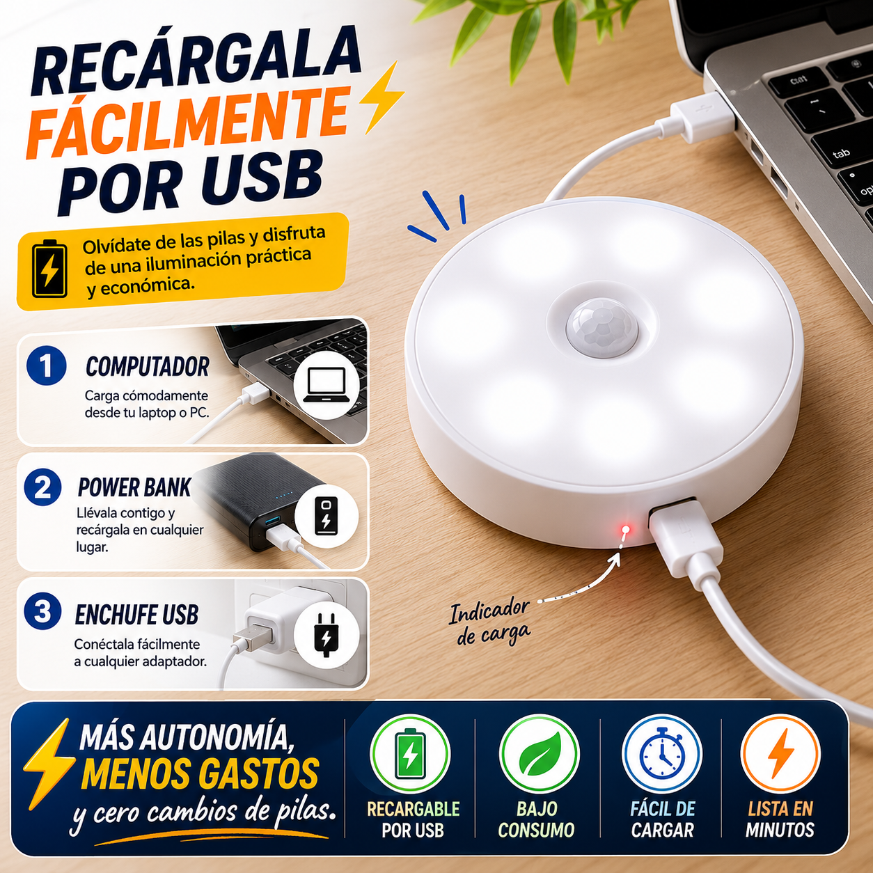 LUZ LED NOCTURNA CON SENSOR MOVIMIENTO