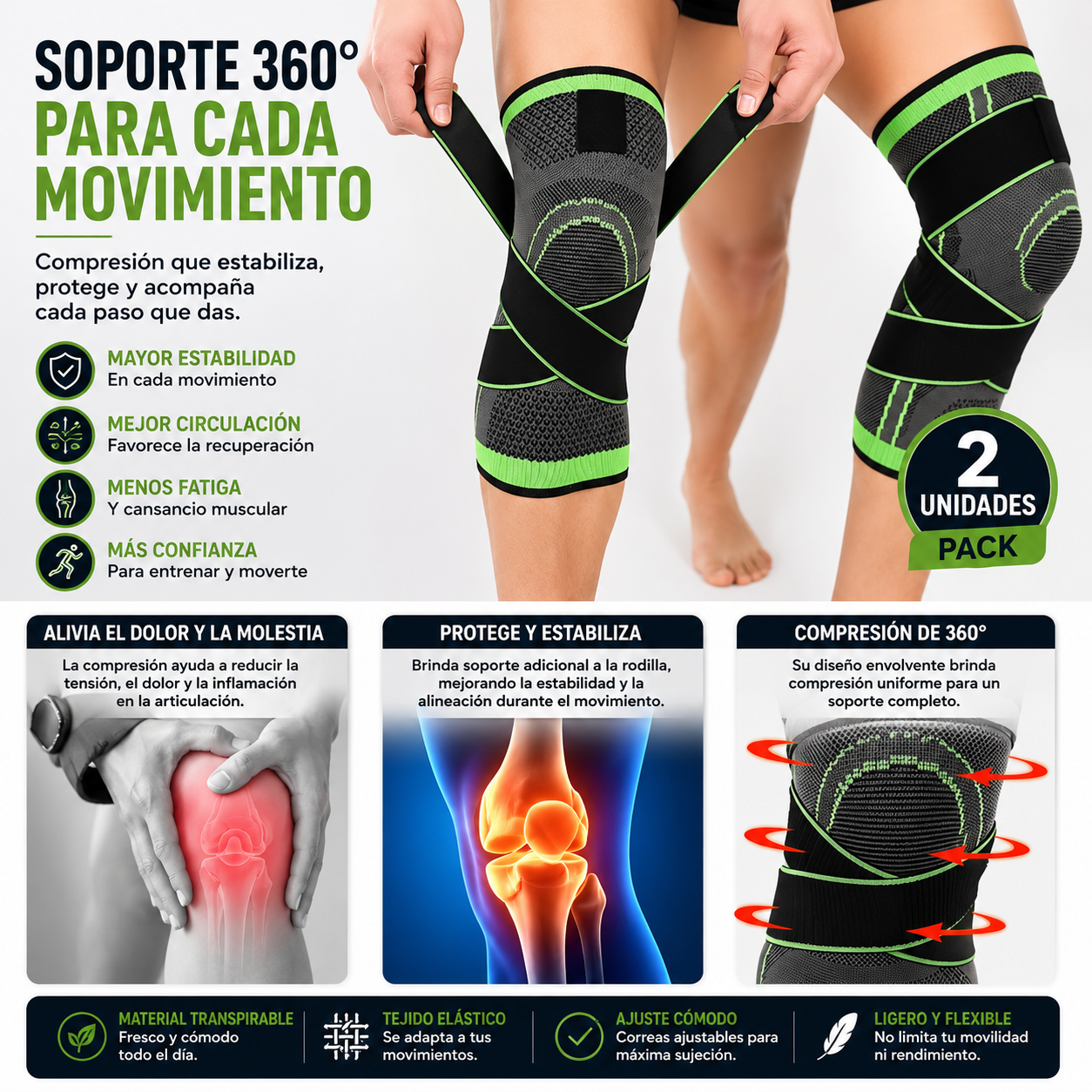 Pack 2 Rodillera De Compresion Ajustable