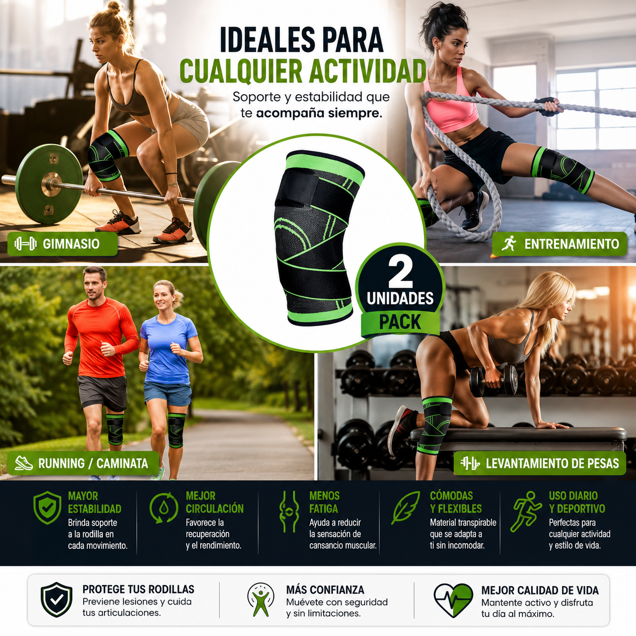 Pack 2 Rodillera De Compresion Ajustable