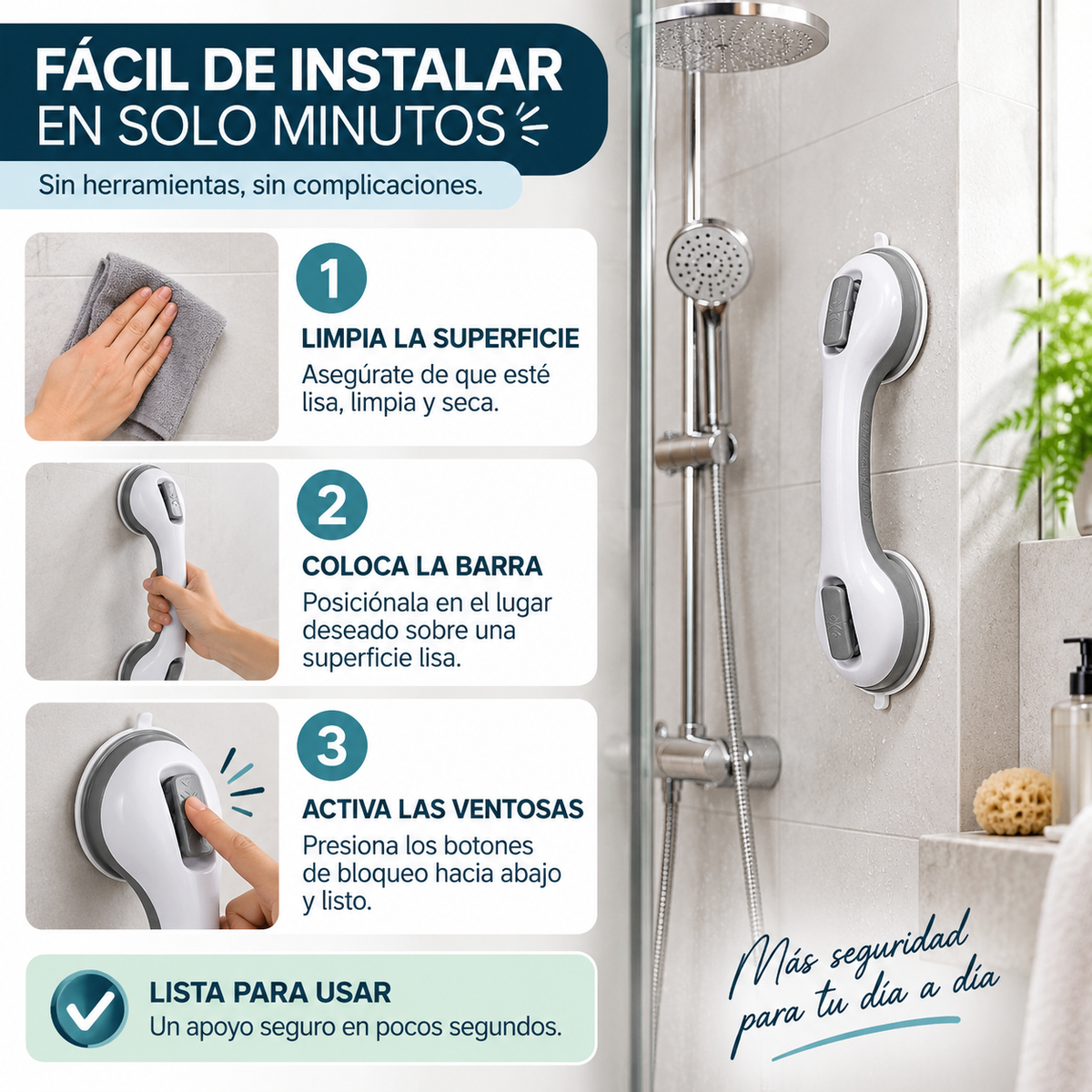 Manilla Adherente Soporte Seguridad Baño