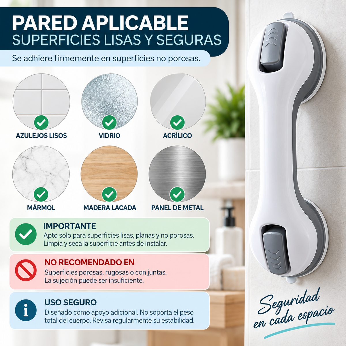 Manilla Adherente Soporte Seguridad Baño