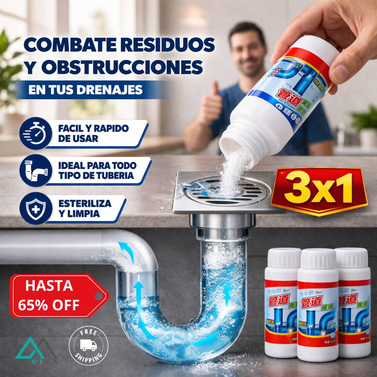 Polvo Limpiador De Drenaje x3pcs